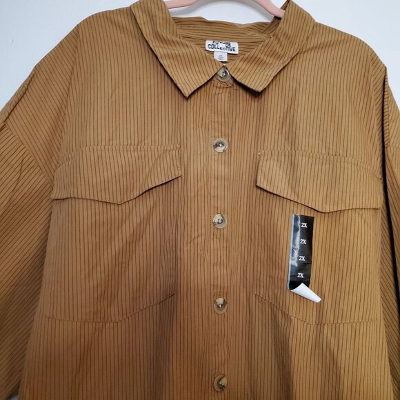 Future Collective Brown Belted Button-Down Maxi Shirt Dress 2X Long Sleeve Strip - Picture 5 of 9